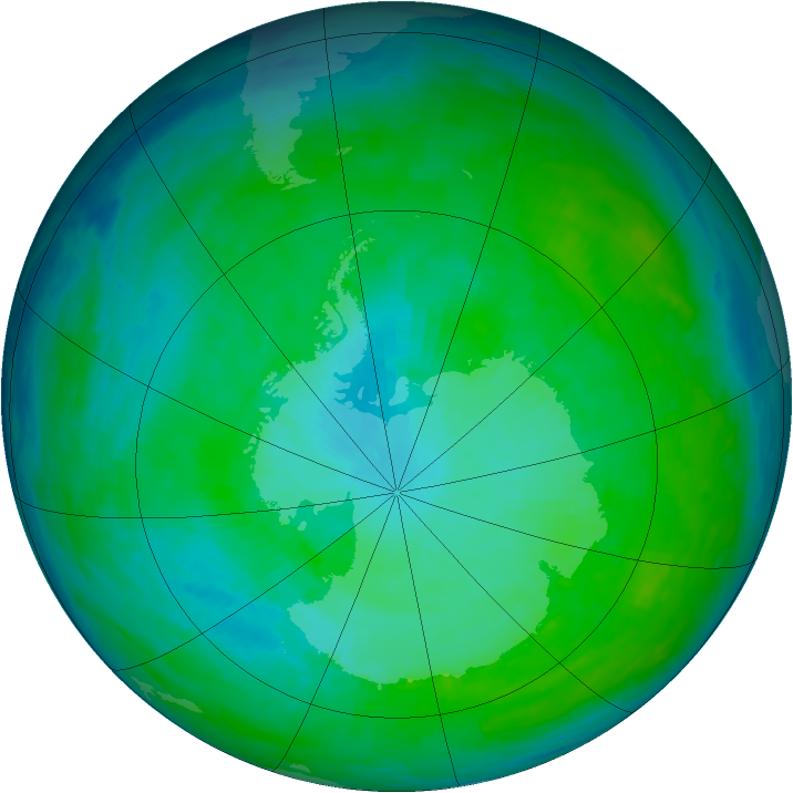 Antarctic ozone map for 06 January 1993